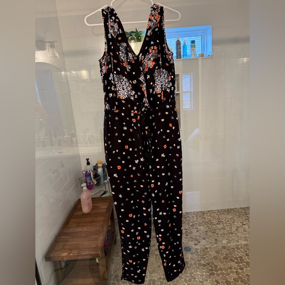 LOFT Black Floral Jumpsuit